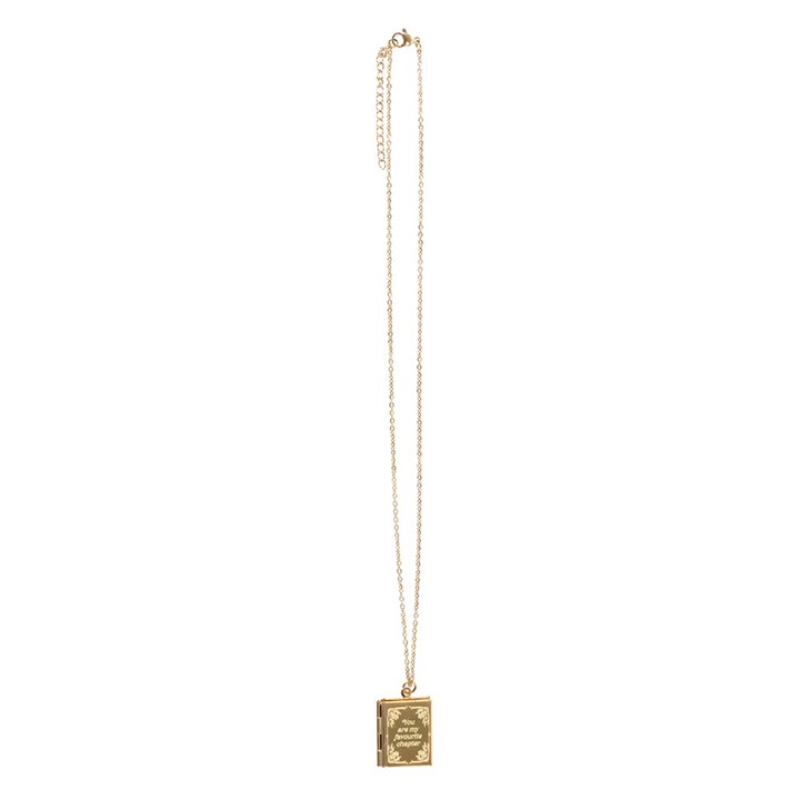 Gold Toned Book Shaped Locked Necklace in Book Shaped Gift Box