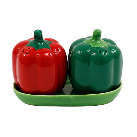 Red & Green Bell Pepper Ceramic Salt & Pepper Shakers
