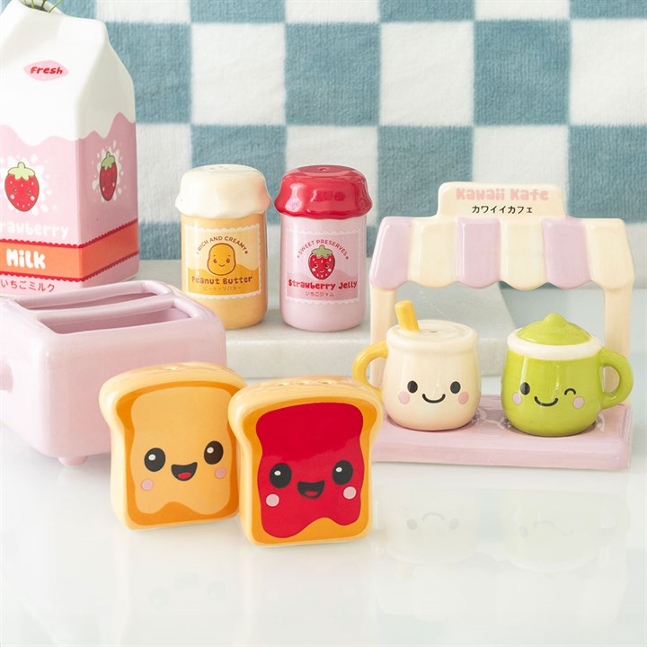 Kawaii Peanut Butter & Jelly Jar Ceramic Salt & Pepper Shakers