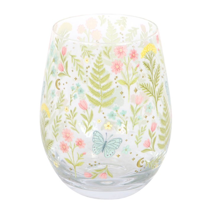 Luna Bloom Floral Print Stemless Glass Tumbler