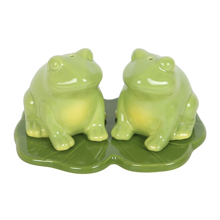 Green Luna Frog Ceramic Salt & Pepper Shakers
