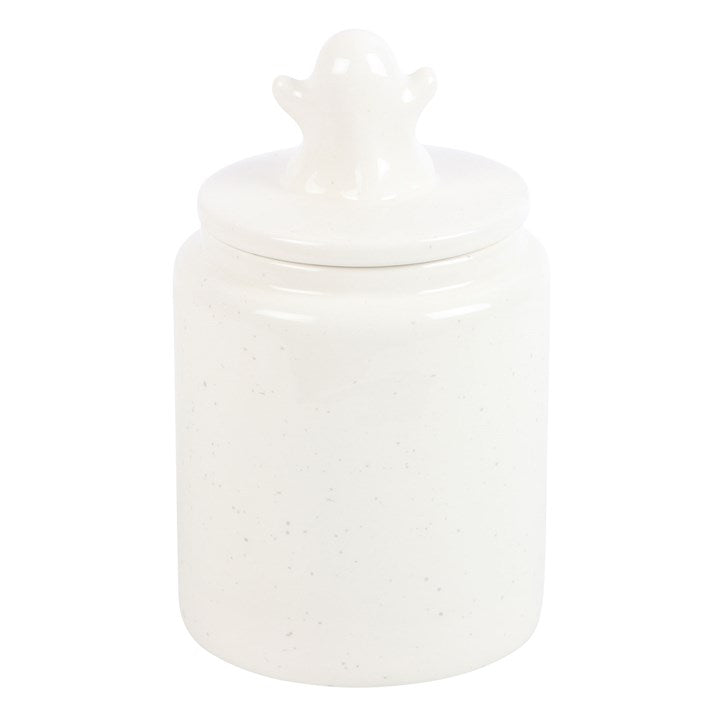 CLEARANCE White & Orange Hey Boo Ghost Ceramic Storage Jar