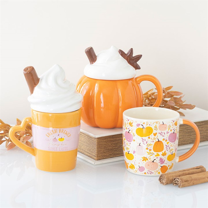 Pink & Orange Pumpkin Print Ceramic Mug