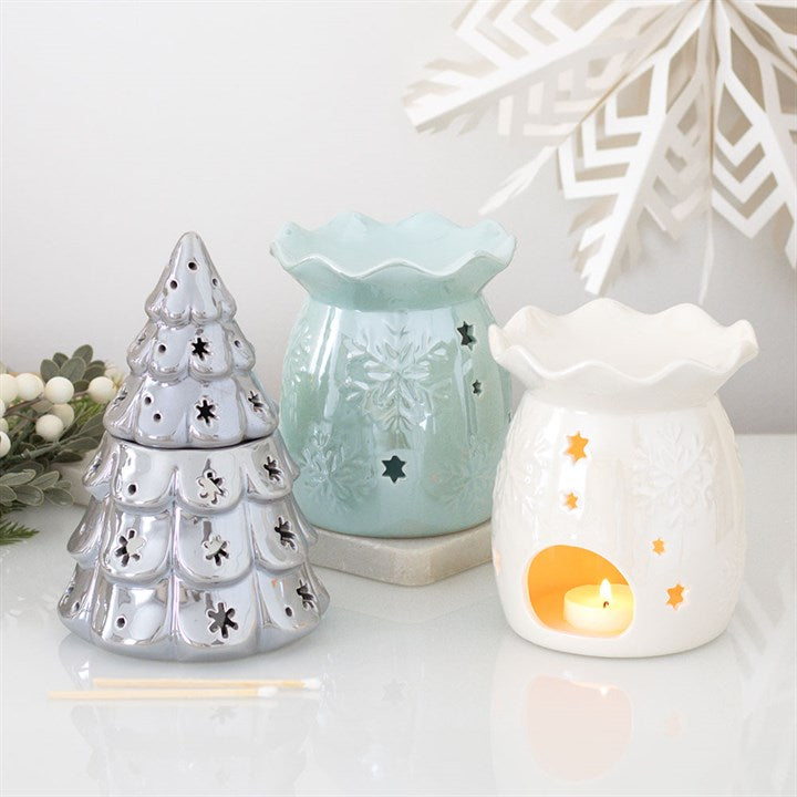 Iridescent White Snowflake Ceramic Wax Warmer