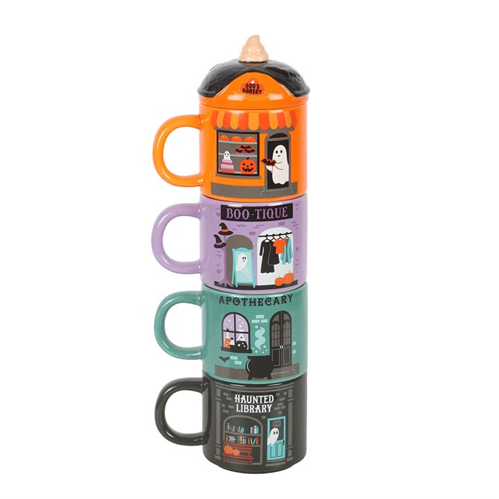 Spooky Street Ceramic Stacking Mugs Set