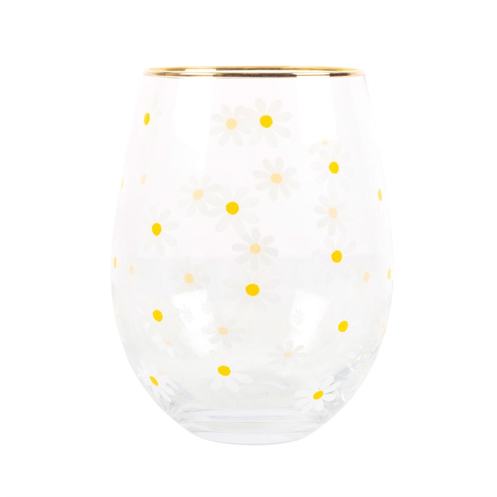 Daisy Print Stemless Wine Glass Tumbler