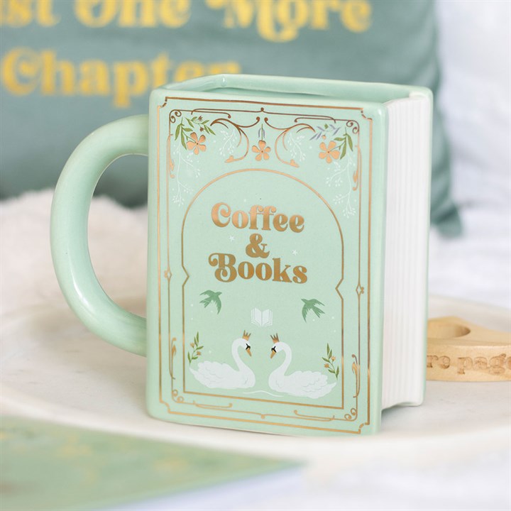CLEARANCE Coffee and Books Green Ceramic Book Shaped Mug