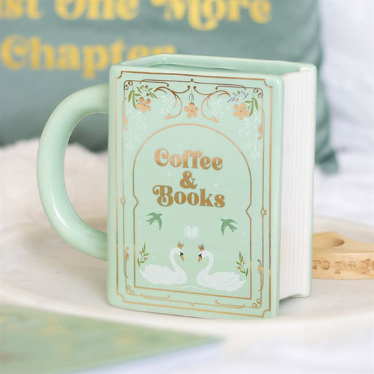 Coffee and Books Green Ceramic Book Shaped Mug
