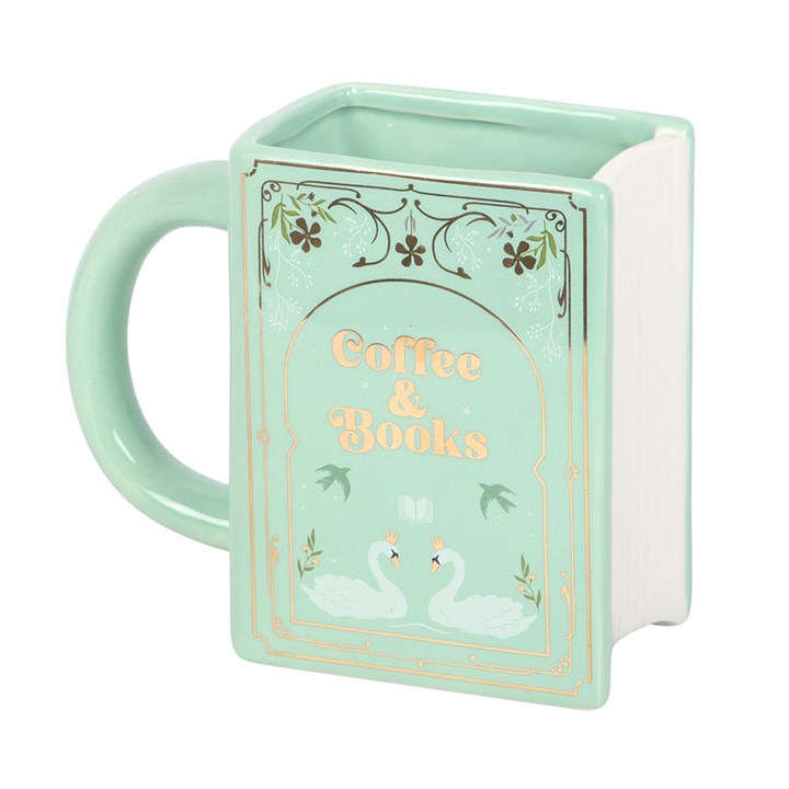 CLEARANCE Coffee and Books Green Ceramic Book Shaped Mug