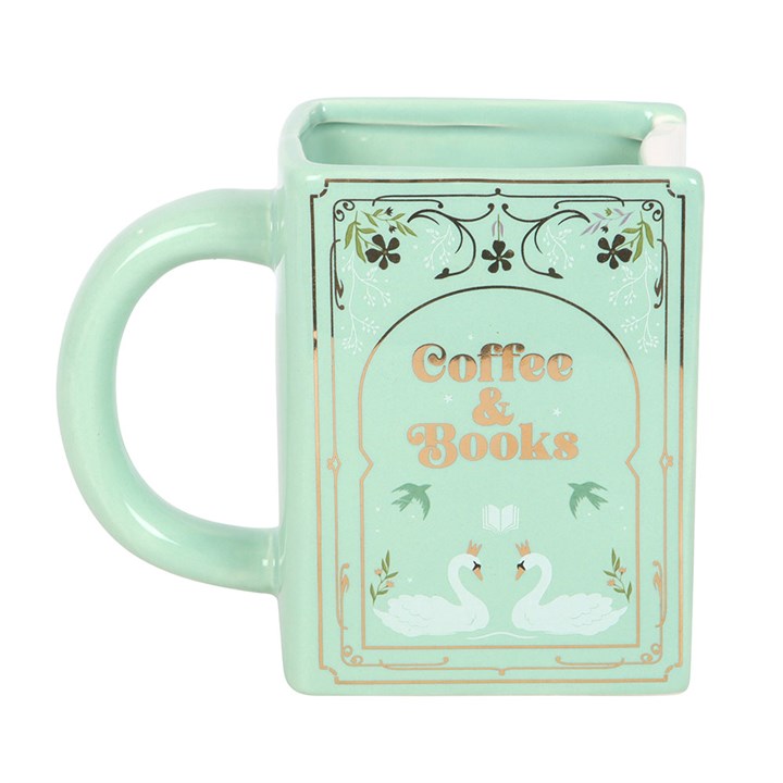 CLEARANCE Coffee and Books Green Ceramic Book Shaped Mug