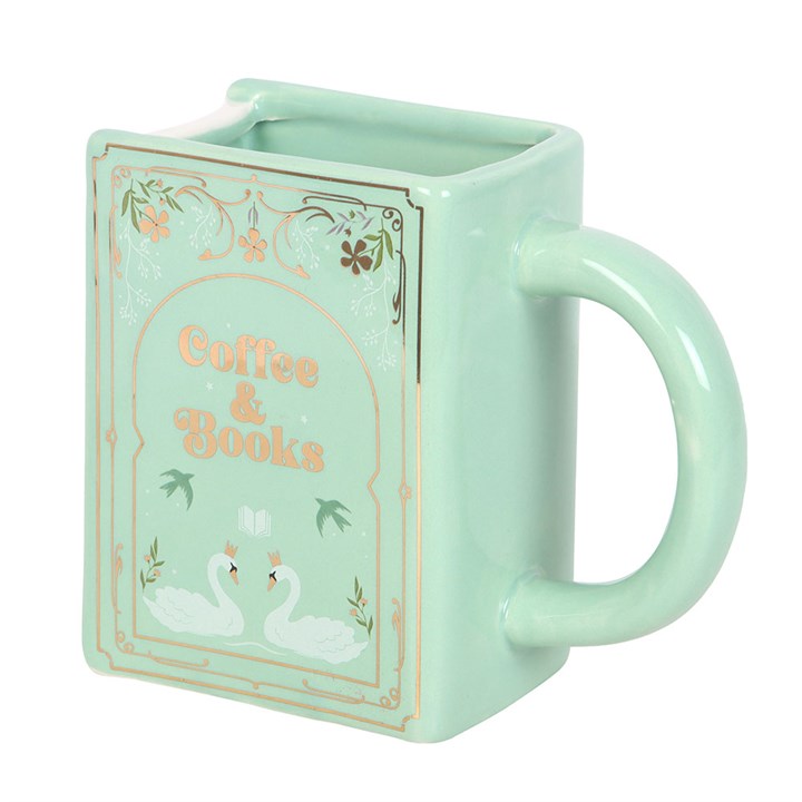 CLEARANCE Coffee and Books Green Ceramic Book Shaped Mug