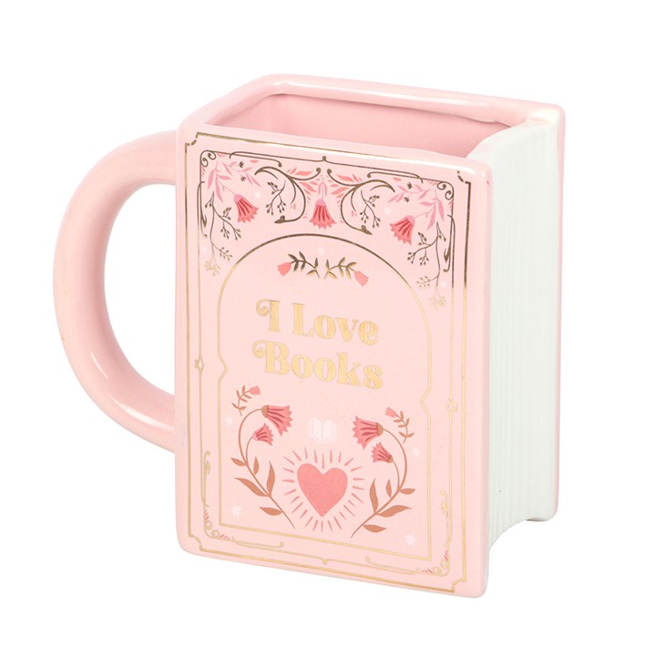 CLEARANCE I Love Books Pink Ceramic Book Shaped Mug