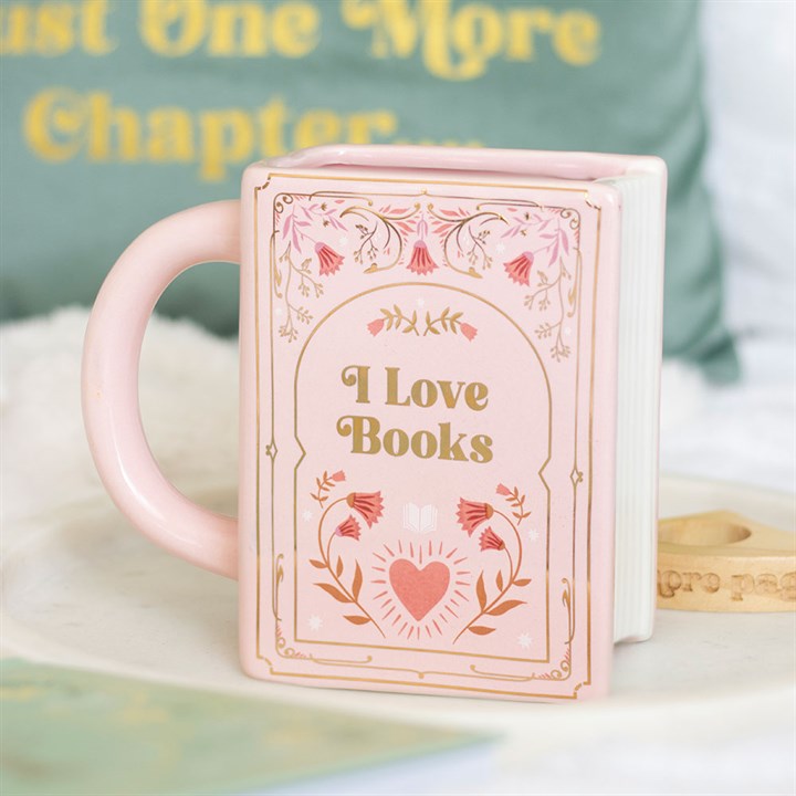 CLEARANCE I Love Books Pink Ceramic Book Shaped Mug