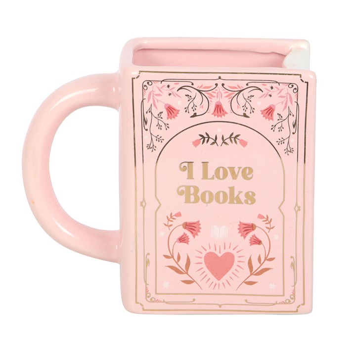 CLEARANCE I Love Books Pink Ceramic Book Shaped Mug
