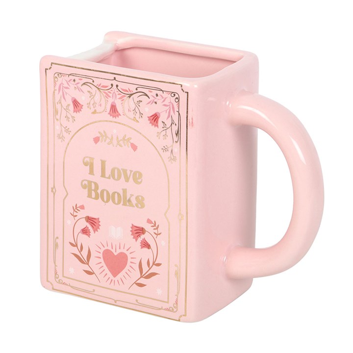 CLEARANCE I Love Books Pink Ceramic Book Shaped Mug