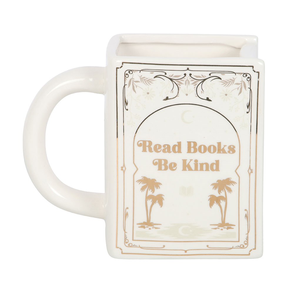 Read Books Be Kind White Ceramic Book Shaped Mug