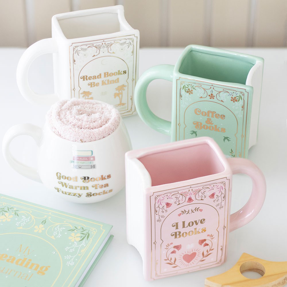 Read Books Be Kind White Ceramic Book Shaped Mug