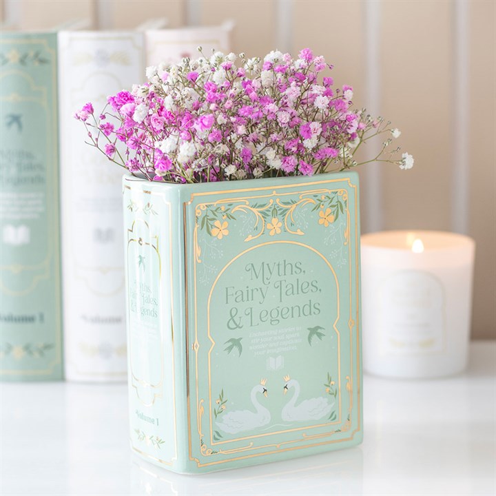 CLEARANCE Green Book Shaped Ceramic Flower Vase - Myths, Fairytales & Legends