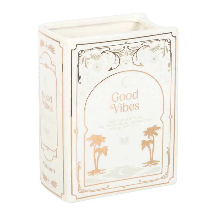 White Book Shaped Ceramic Flower Vase - Good Vibes