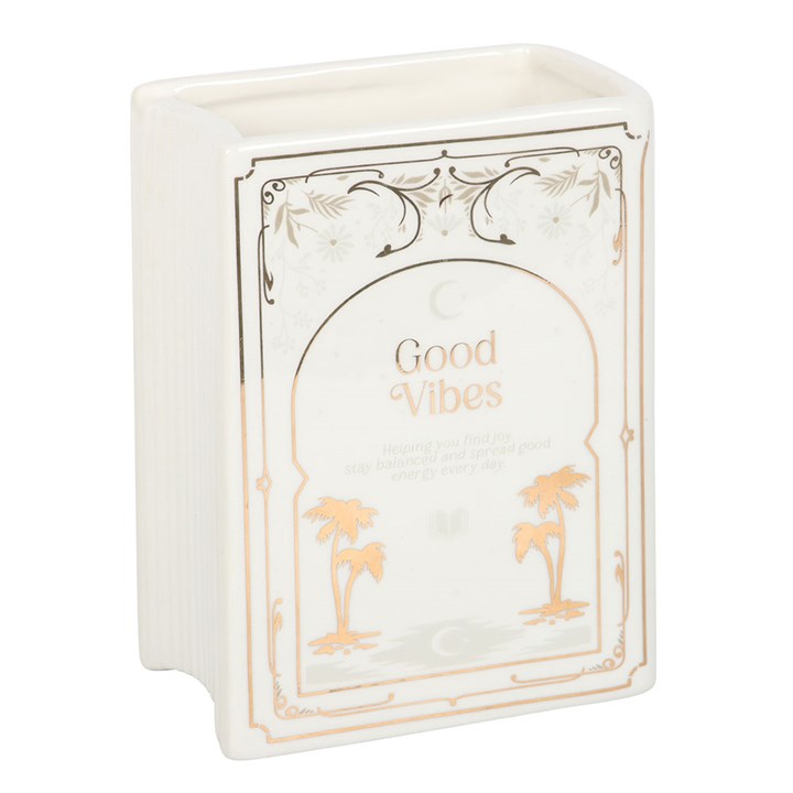 White Book Shaped Ceramic Flower Vase - Good Vibes