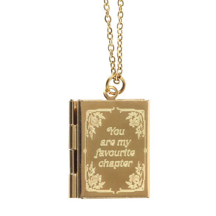 Gold Toned Book Shaped Locked Necklace in Book Shaped Gift Box