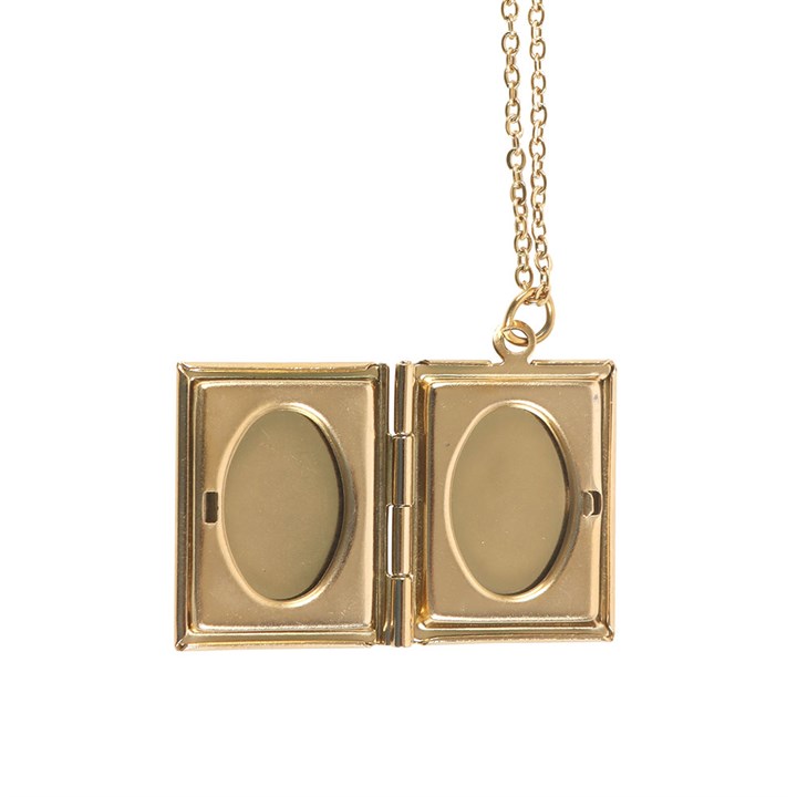 Gold Toned Book Shaped Locked Necklace in Book Shaped Gift Box