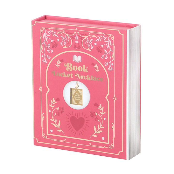 Gold Toned Book Shaped Locked Necklace in Book Shaped Gift Box