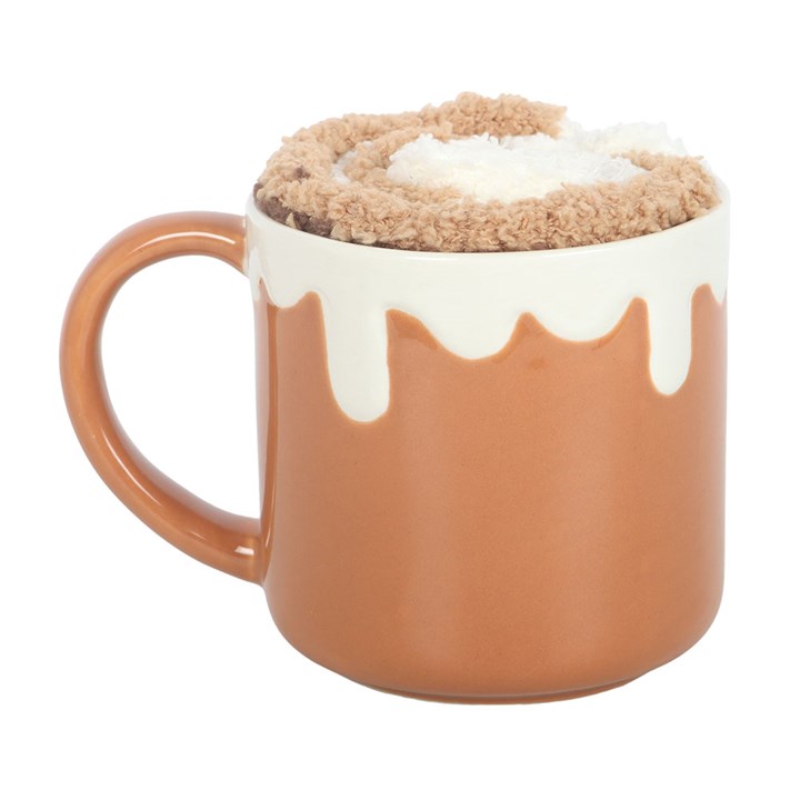 CLEARANCE Brunch Club Cinnamon Roll Ceramic Mug and Socks Set