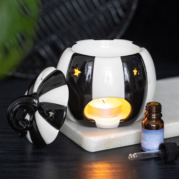Black and White Striped Pumpkin Ceramic Wax Warmer