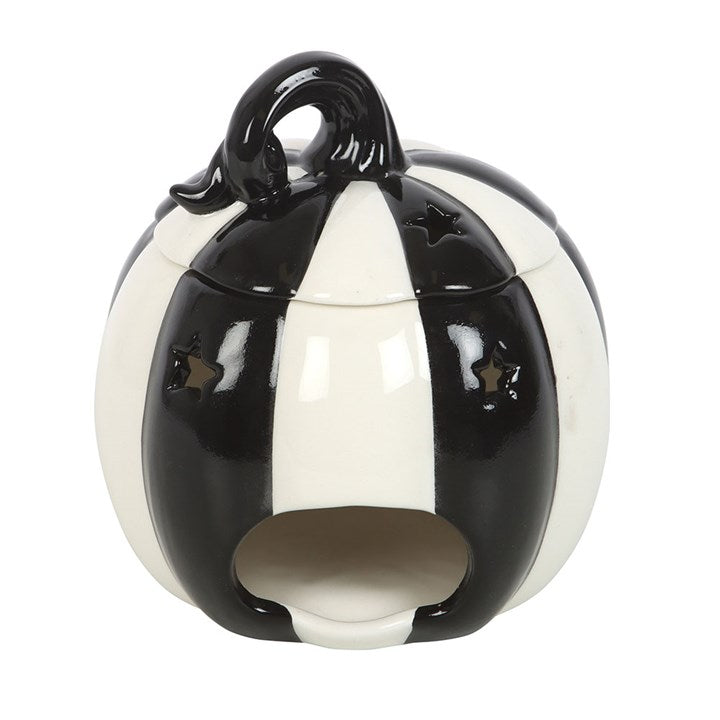 Black and White Striped Pumpkin Ceramic Wax Warmer