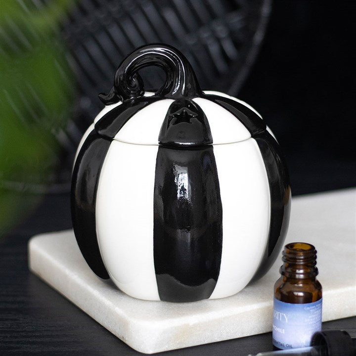 Black and White Striped Pumpkin Ceramic Wax Warmer