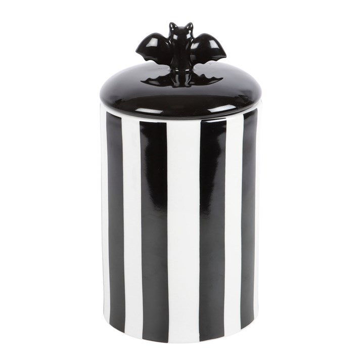 Black and White Striped Bat Ceramic Storage Jar