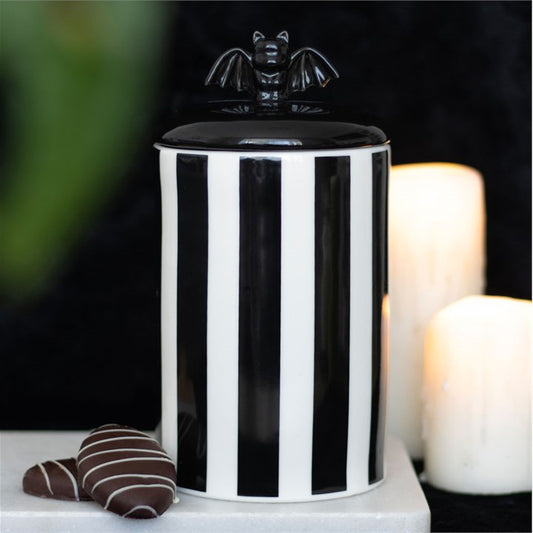 Black and White Striped Bat Ceramic Storage Jar