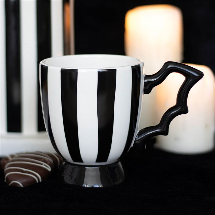 Black and White Striped Bat Wing Ceramic Mug