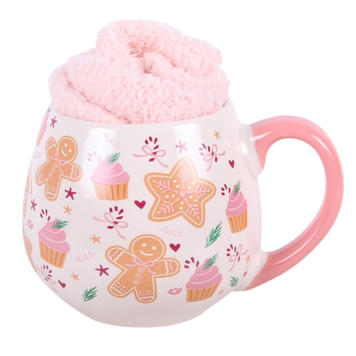 Sugarplum Bakery Print Ceramic Mug and Socks Set