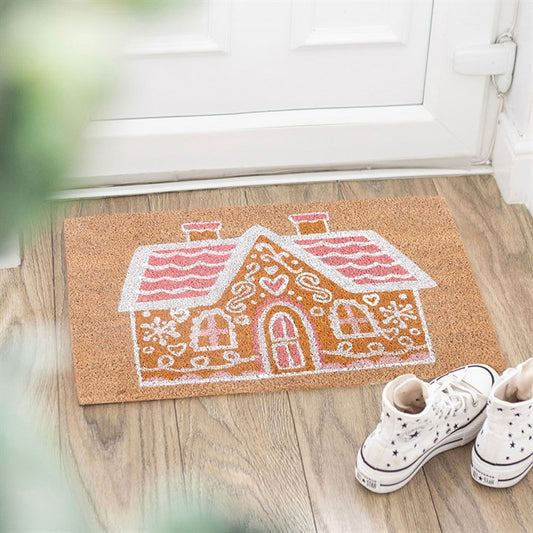 Pink Gingerbread House Natural Doormat