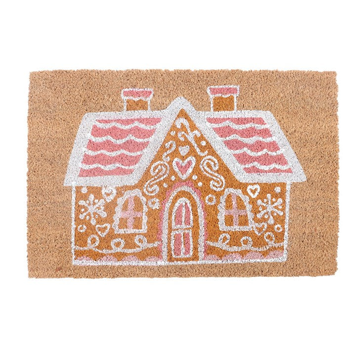 Pink Gingerbread House Natural Doormat