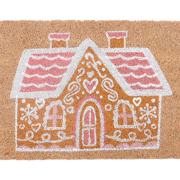 Pink Gingerbread House Natural Doormat