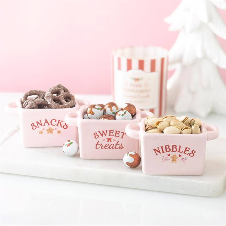 Set of 3 Pink Sugarplum Bakery Ceramic Snack Bowls