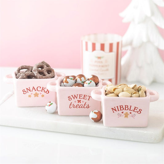 Set of 3 Pink Sugarplum Bakery Ceramic Snack Bowls