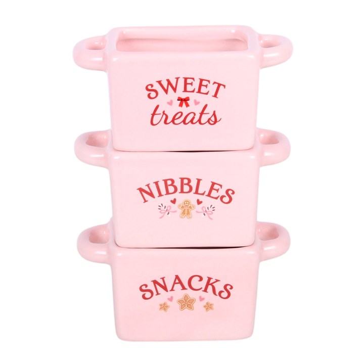 Set of 3 Pink Sugarplum Bakery Ceramic Snack Bowls