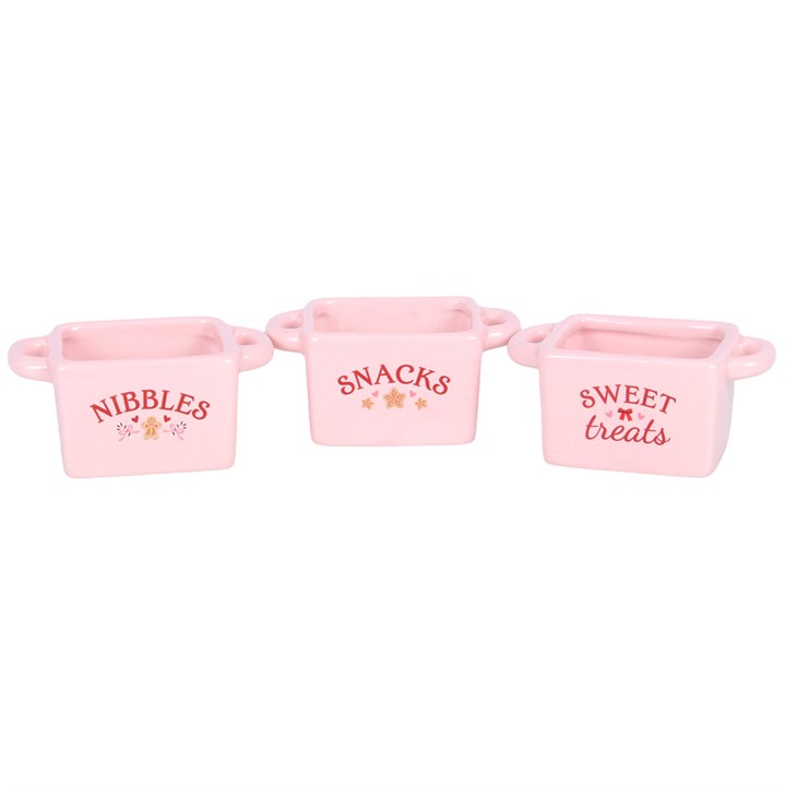 Set of 3 Pink Sugarplum Bakery Ceramic Snack Bowls