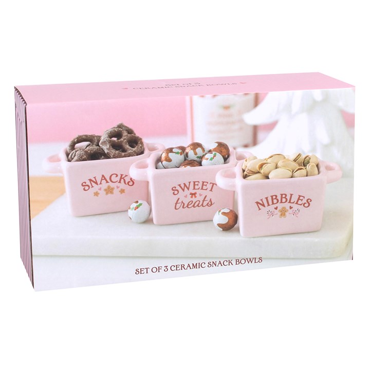 Set of 3 Pink Sugarplum Bakery Ceramic Snack Bowls