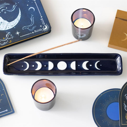 Blue Moon Phase Ceramic Incense Holder, Ash Catcher