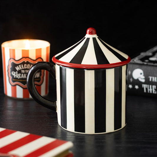 Striped Circus Tent Ceramic Lidded Mug