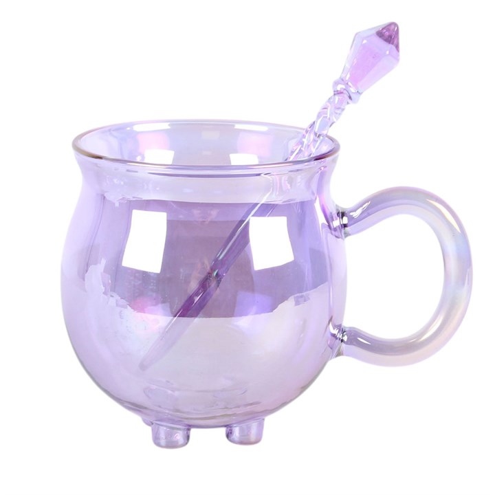 Purple Double Walled Glass Cauldron Mug Spoon