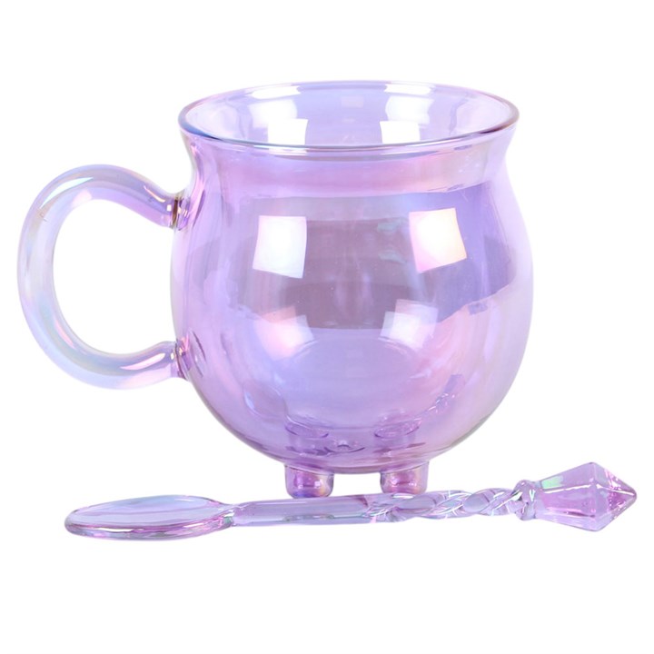 Purple Double Walled Glass Cauldron Mug Spoon