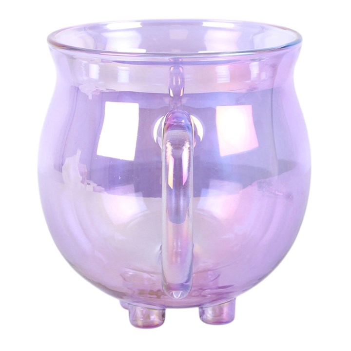Purple Double Walled Glass Cauldron Mug Spoon