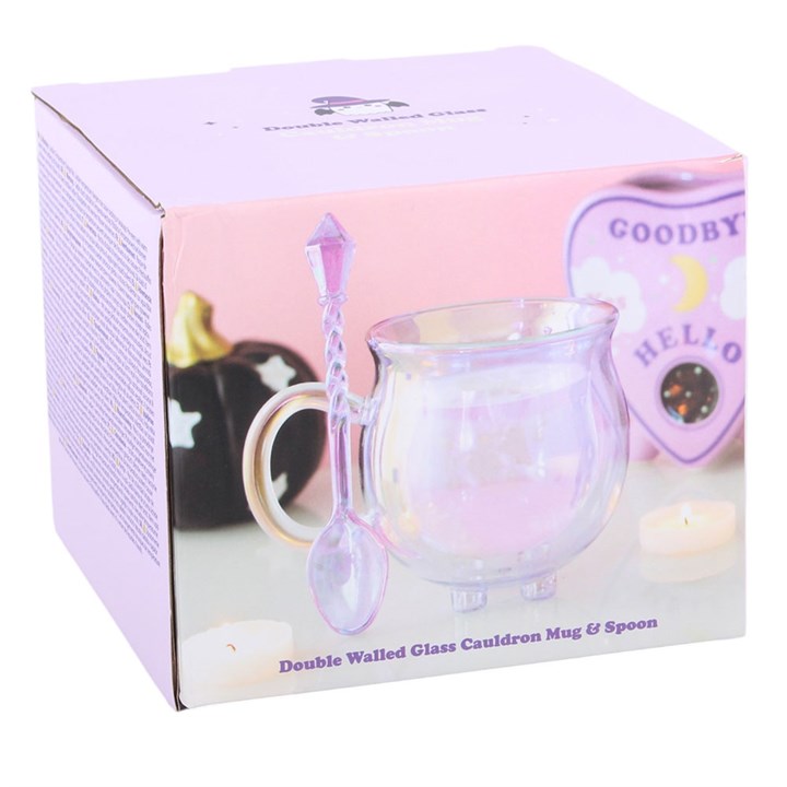 Purple Double Walled Glass Cauldron Mug Spoon