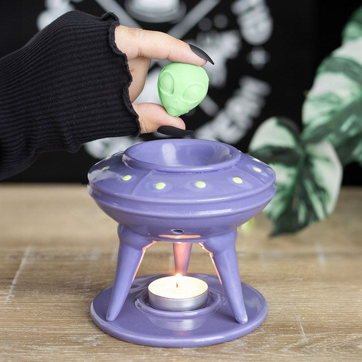Purple UFO Wax Warmer and Lime Alien Wax Melt